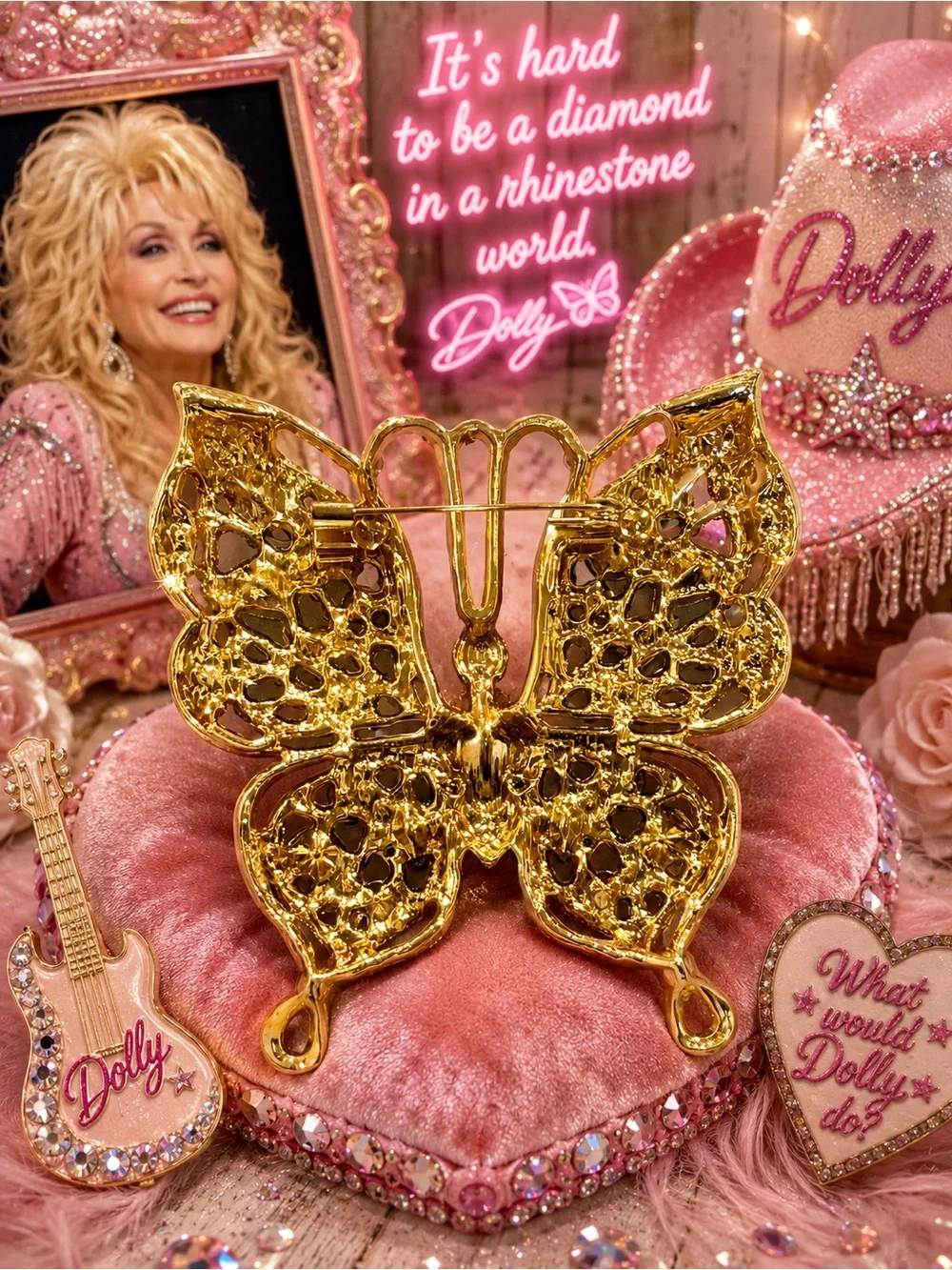 DOLLY Parton inspired butterfly rhinestone brooch larger the life just like her